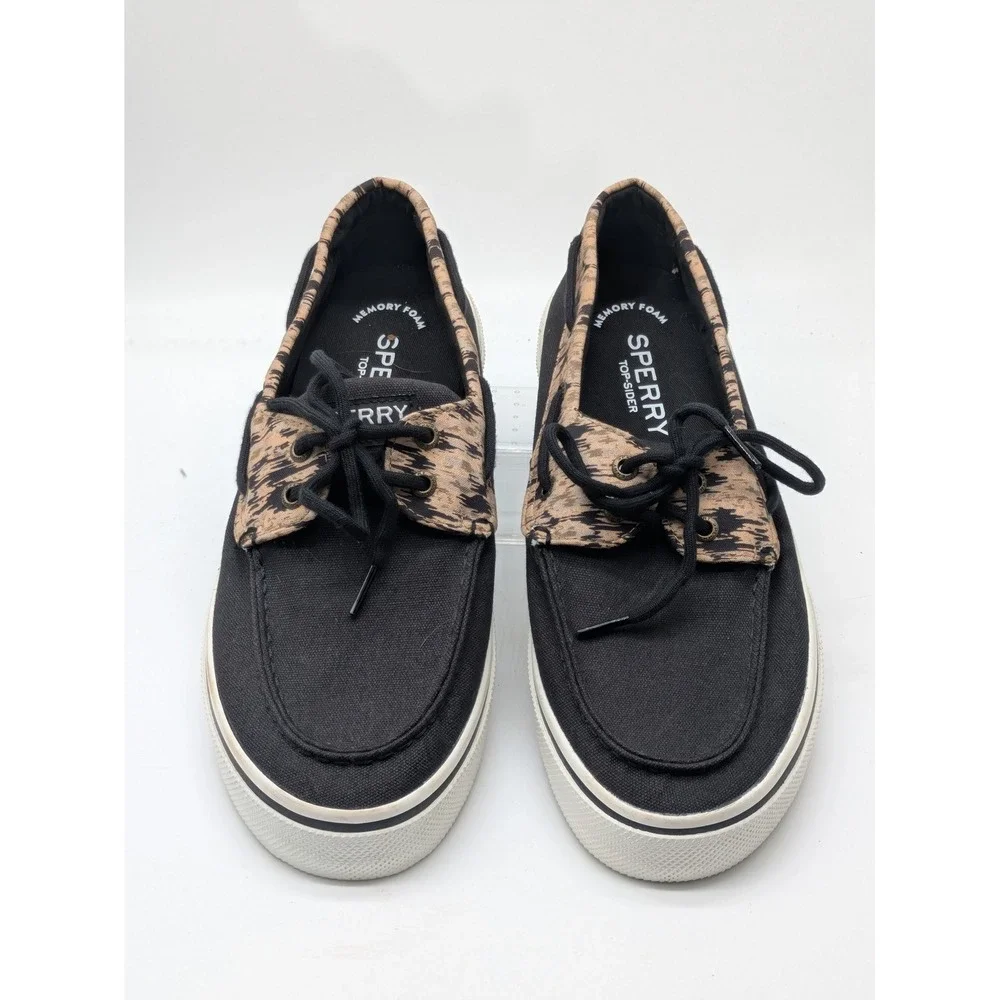 Sperry Top-Sider Men 10 Black Boat Shoes Tan Print Memory Foam STS24401 NWOB